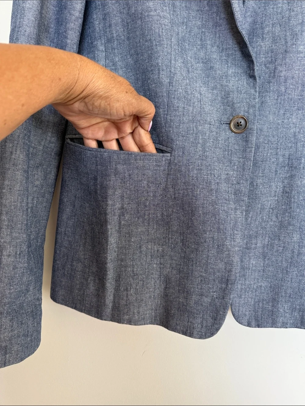 J. Crew Women's Light Blue Chambray Single-Button Blazer